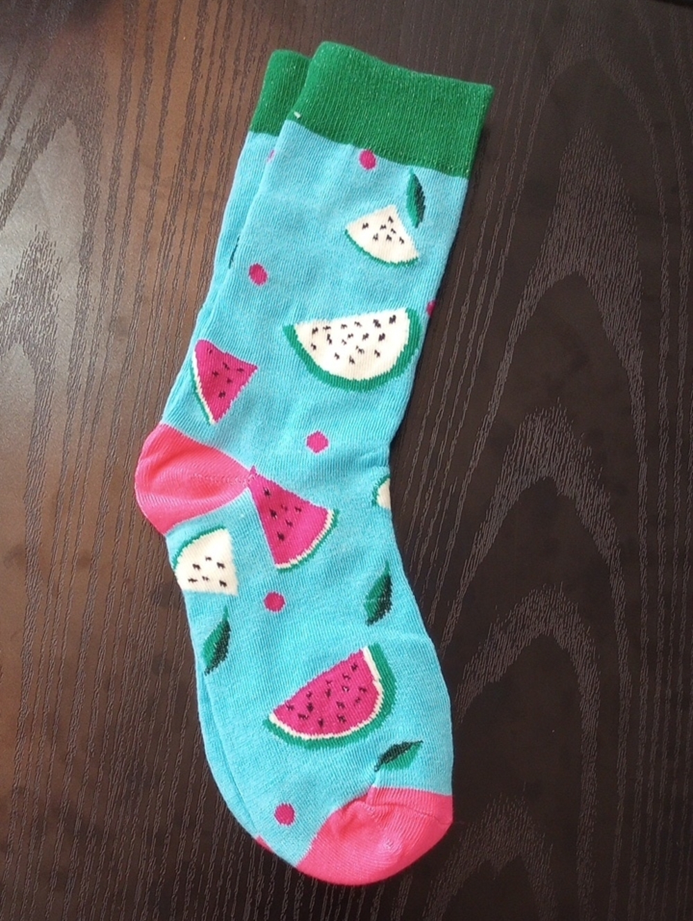Watermelon Dragon Fruit Print Crew Midcalf Socks Teal Green Pink Accents